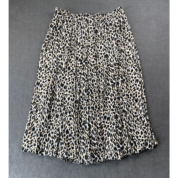 J Crew Pleated Midi Skirt Womens 8 Leopard Animal Print Neutral Boho Career Work - Picture 1 of 9